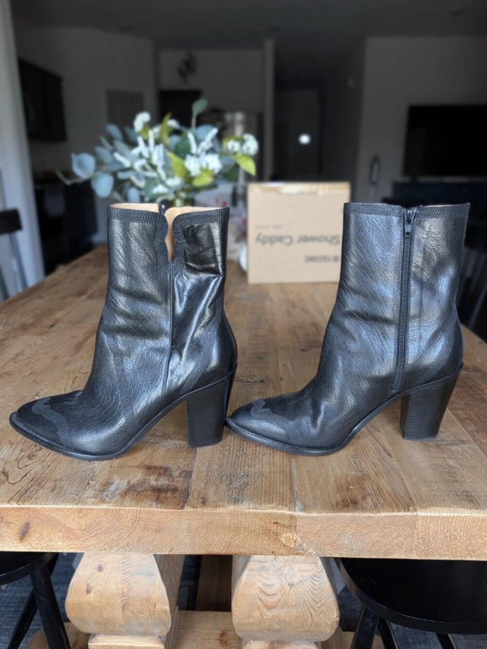 Lucchese Black Leather Western Ankle Boots Womens 10B